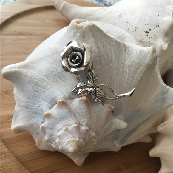 Vintage Jewelry - Vintage Sterling Silver Rose Brooch 1 3/4 Inches